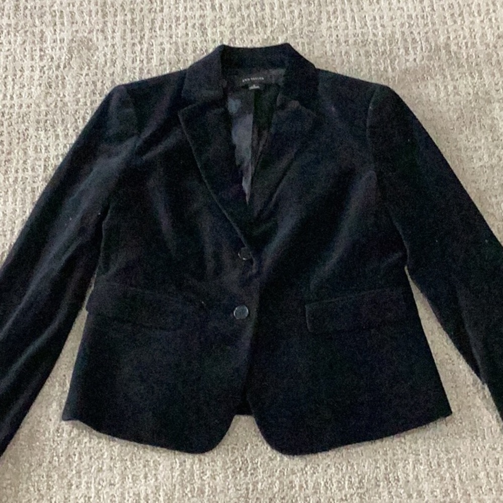 Ann Taylor Black Velvet Blazer Tailored Suit Jacket